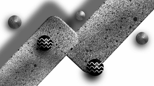 Geometric concrete cylinders and spheres with monochrome pattern