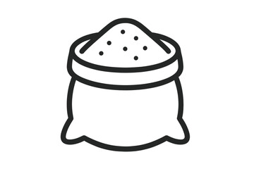 Black and white representation of a burlap sack overflowing with grain or powder