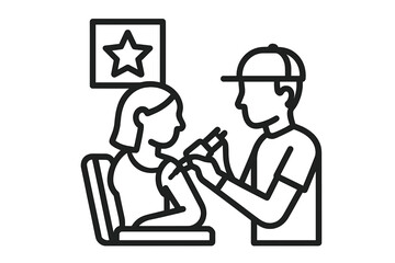 Medical professional giving vaccine injection to patient seated in clinic chair