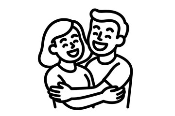 Happy young couple embracing affectionately with wide smiles showing love and connection