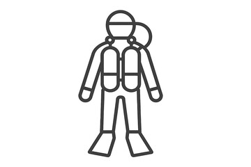 Scuba diver wearing full diving gear including oxygen tanks and flippers