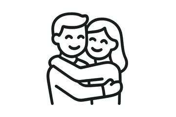 Minimalist black and white outline of a loving couple embracing tightly