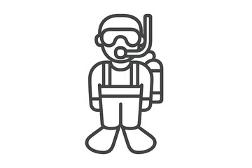 Scuba diver wearing diving mask, snorkel, and oxygen tank in minimalist style