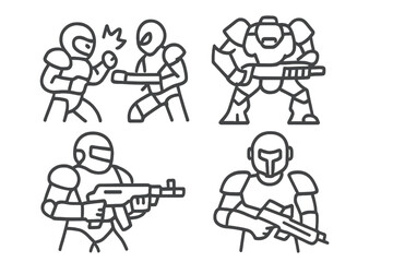 Armored futuristic soldiers fighting in combat and holding assault rifles