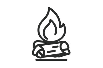 Minimalist outline symbol of a burning campfire with wood logs and fire flame