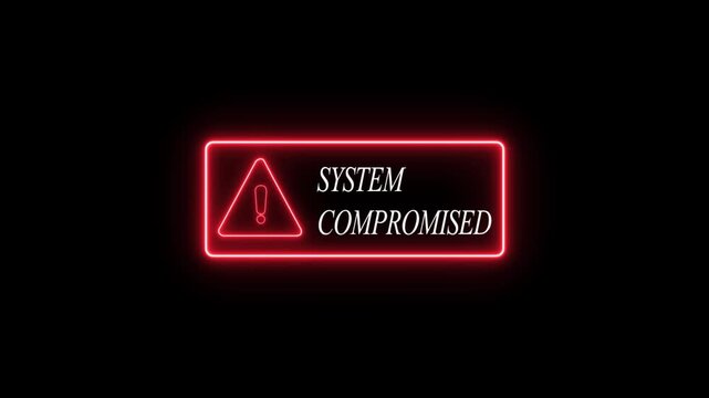 A cybersecurity alert screen showing system compromised warning with red interface Cybersecurity Alert Screen with System Compromised Warning and Red Breach Interface.