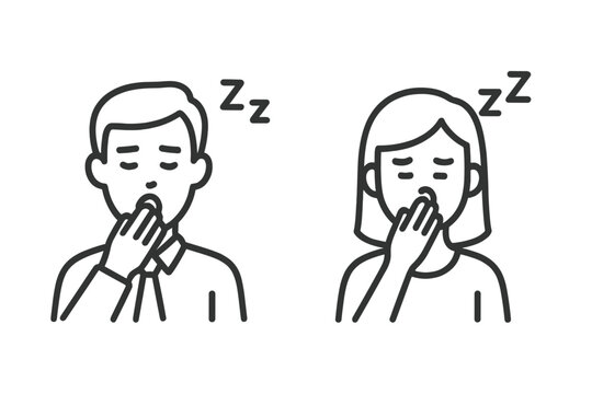 Couple feeling extreme fatigue and sleepiness, yawning and covering their mouths