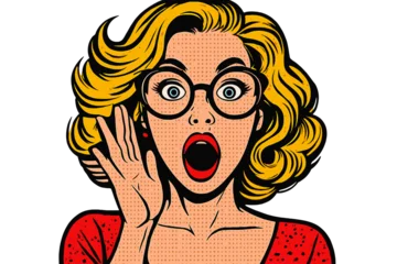 Fotobehang Pop Art Retro pop art portrait of a shocked blonde woman with glasses and surprised expression  © icon_art