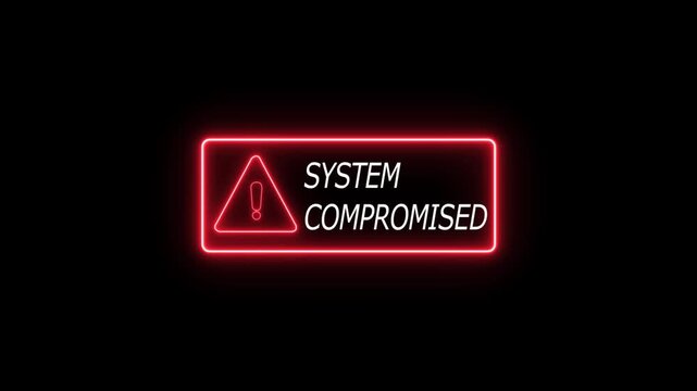 A cybersecurity alert screen showing system compromised warning with red interface Cybersecurity Alert Screen with System Compromised Warning and Red Breach Interface.