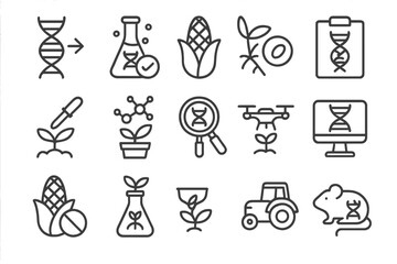 Genetic modification, agricultural science, and bioengineering research symbols
