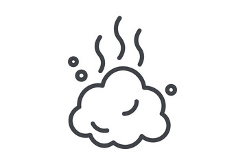 Minimalist outline symbol depicting rising steam or vapor from a cloud shape with small bubbles