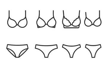 Collection of outline icons featuring various styles of women's bras and underwear garments