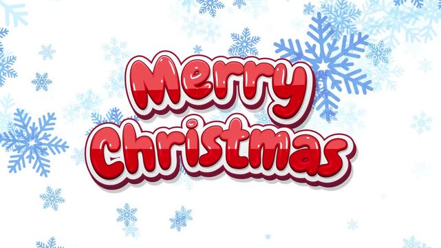 Bubbly red Merry Christmas text with falling blue snowflakes background - Powered by Adobe
