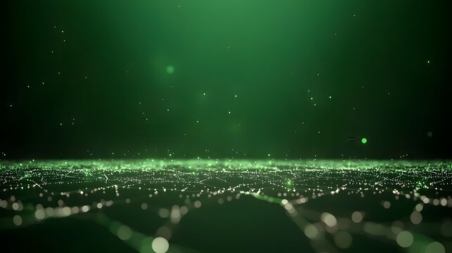 The green image showcases a digital network landscape with white glowing nodes connected by fine lines, set against a gradient dark green background with soft bokeh effects.