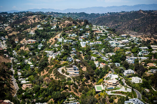 Aerial View of Luxury Homes and Green Neighborhood in Los Angeles