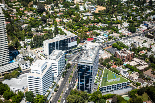 Aerial View of West Hollywood High-Rise and Commercial District