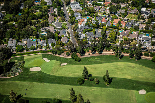 Aerial View of Golf Course and Surrounding Homes in Los Angeles