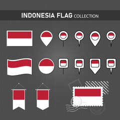 collection of indonesia flag emblem icon vector