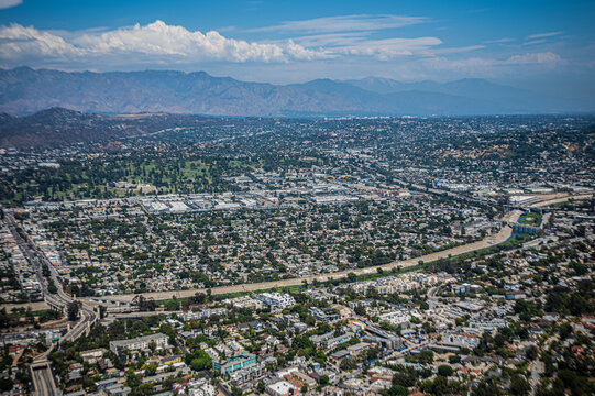 San Fernando Valley Wide Aerial View with Mountains