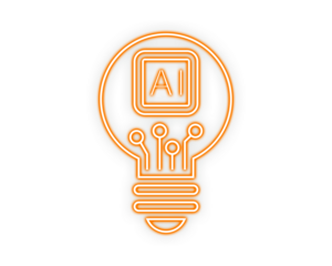 Neon line art of an AI chip inside a glowing light bulb. Modern illustration symbolizing artificial intelligence innovation. Clean digital concept for technology and creative ideas.