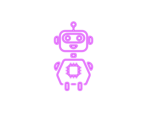 Cute pink robot icon with a central microchip highlights modern AI engineering. Bright lines emphasize friendly automation and smart technology. Ideal for robotics, machine learning, and digital
