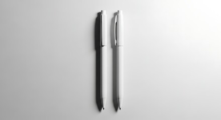 Two sleek metallic pens standing upright on a light background