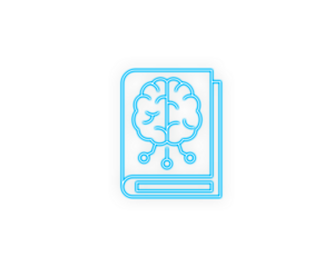 Light blue AI brain icon on a book represents knowledge, learning, and digital intelligence. Clean lines highlight innovation and modern education concepts. Ideal for tech training, e-learning, and AI