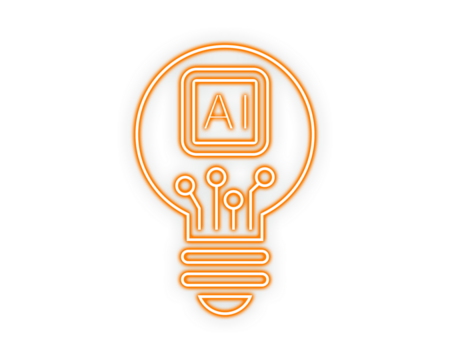 Neon line art of an AI chip inside a glowing light bulb. Modern illustration symbolizing artificial intelligence innovation. Clean digital concept for technology and creative ideas.