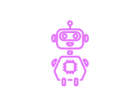 Cute pink robot icon with a central microchip highlights modern AI engineering. Bright lines emphasize friendly automation and smart technology. Ideal for robotics, machine learning, and digital