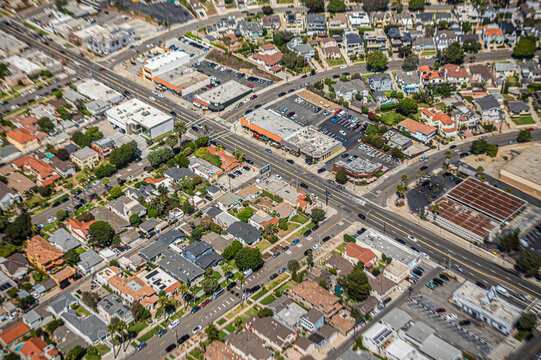Aerial View of Los Angeles Neighborhood and Major Road Intersection