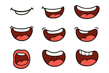 Collection of cartoon mouth expressions showing various emotions and dialogue poses