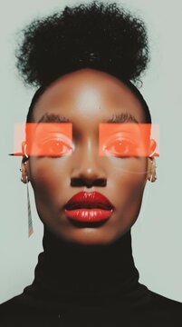 Fashion Portrait of Black Woman Turning Head with Light Trails | Studio Close-Up with Motion Blur and Sensual Expression | Artistic Beauty Concept in Slow Movement