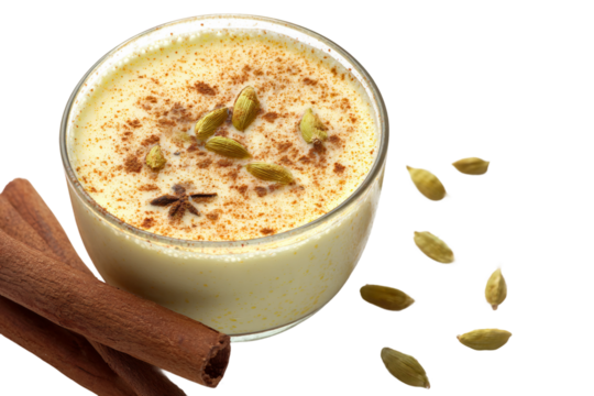 Pistachio-rich creamy thandai isolated on transparent background