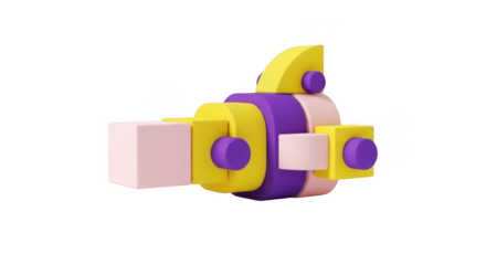 Abstract 3d thumbs up icon with purple and yellow geometric shapes