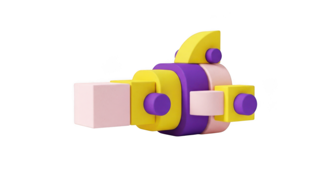 Abstract 3d thumbs up icon with purple and yellow geometric shapes