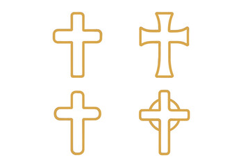 Four outline crosses representing various religious symbols of Christianity and faith