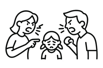 Family dispute with angry parents yelling and pointing fingers at their distressed daughter