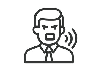 Minimalist line art of a person shouting loudly symbolizing public announcement or intense communication