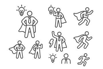 Set of business superhero figures symbolizing success, leadership, and innovative ideas © icon_art