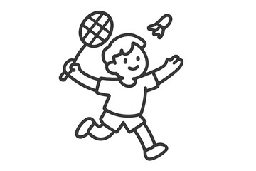 Dynamic smiling young person playing badminton and hitting a shuttlecock with a racket