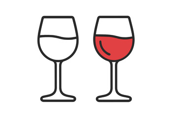 Pair of wine glass icons, one empty and the other filled with red liquid