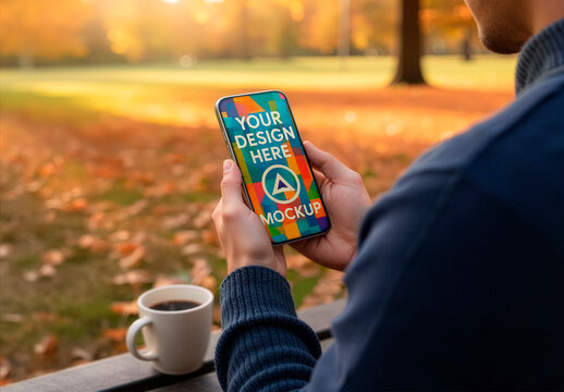 Smartphone Mockup  In Autumn Park Mockup