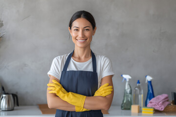 Smiling Cleaning Woman in Apron