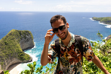 Portrait of tourist at penida island, nusa penida, bali. High quality photo