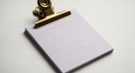 Blank white paper pad held by a gold binder clip