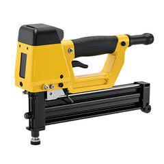 Fototapeta premium Yellow and black pneumatic staple gun isolated on transparent background, a powerful tool for construction and woodworking