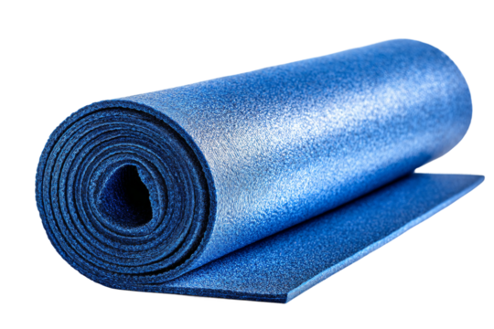 Non-slip travel yoga mat for safe workouts isolated on transparent background