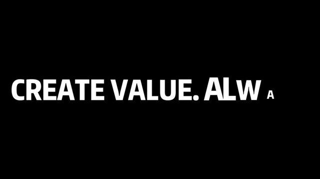 Create value always text in white on a black background with a simple and bold sans serif font