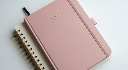Elegant pink planner and notebook with gold accents