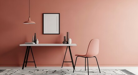 Modern minimalist desk setup with blush pink accents